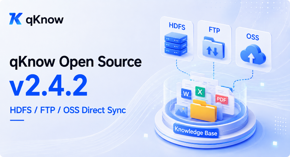 qKnow AIエージェント構築プラットフォーム オープンソース版 v2.4.2をリリース：HDFS・FTP・OSSとの直接同期で大量ファイルを高速取り込み